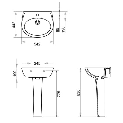 Νιπτήρας με κολώνα Form 55x45 cm